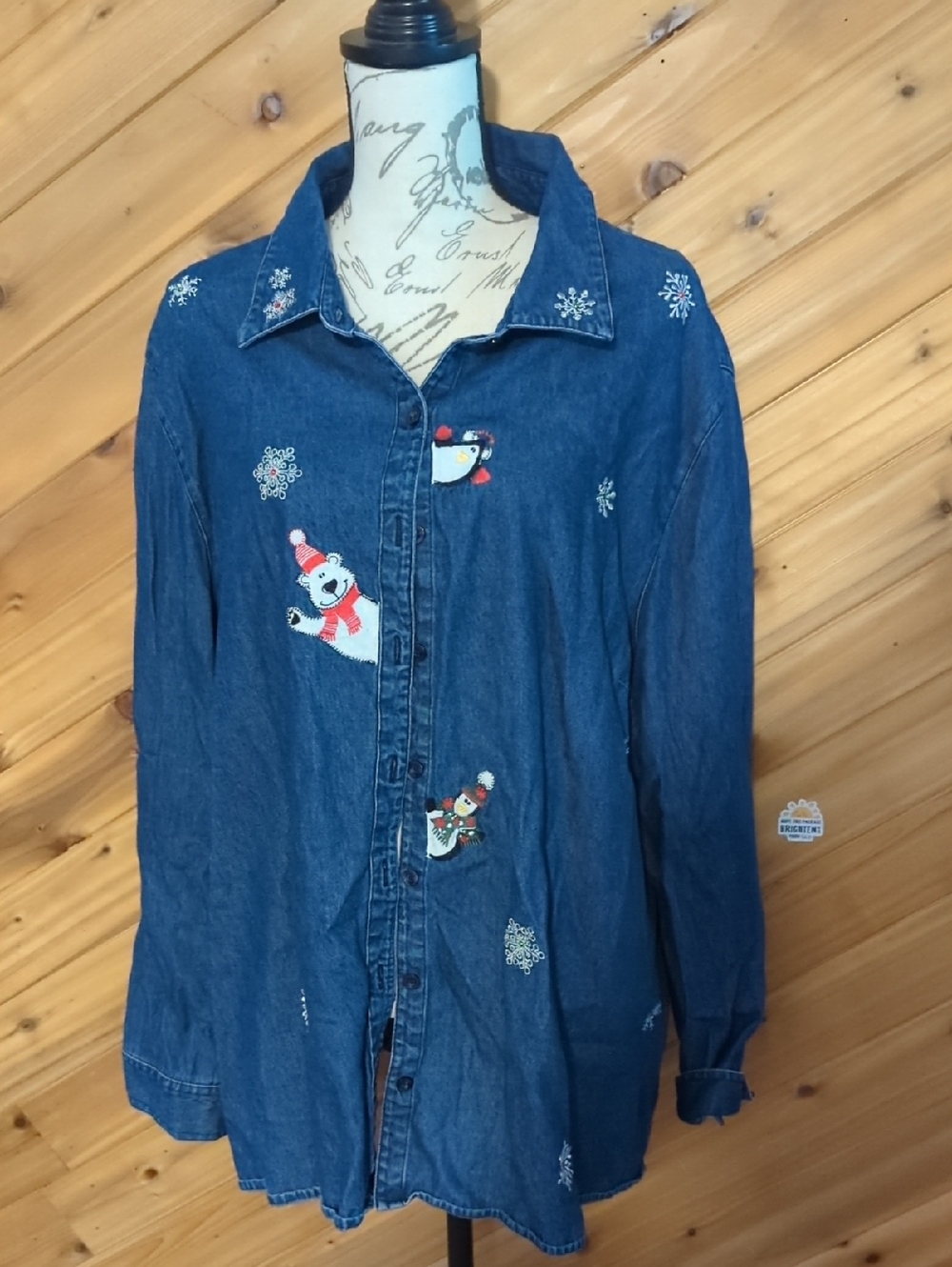 Liz & Me Blue Denim Jacket with Embroidered Winter Motifs